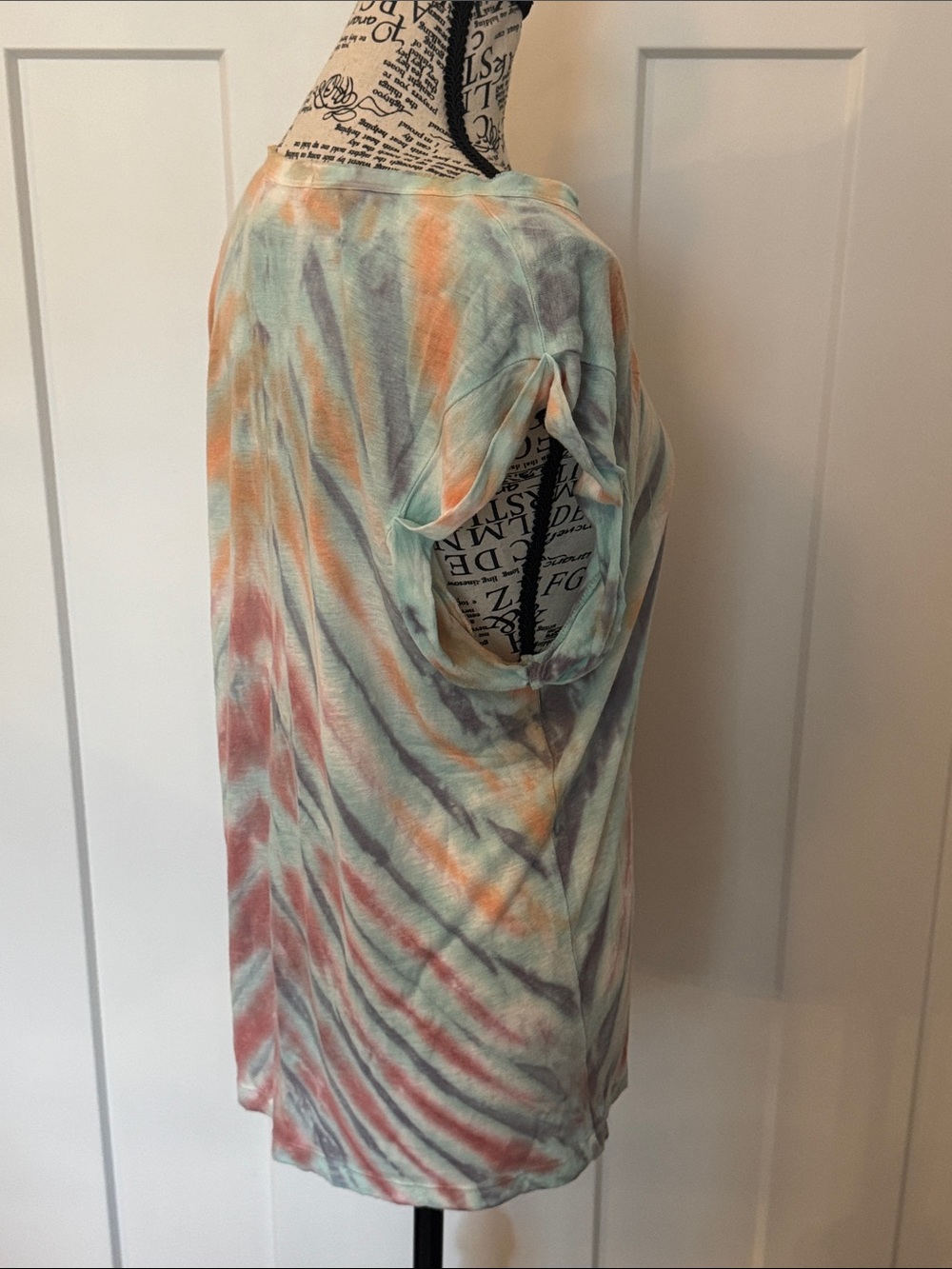 Young Fabulous & Broke Mint and Coral Tie-Dye V-Neck Short Sleeve Tee - Picture 3 of 5